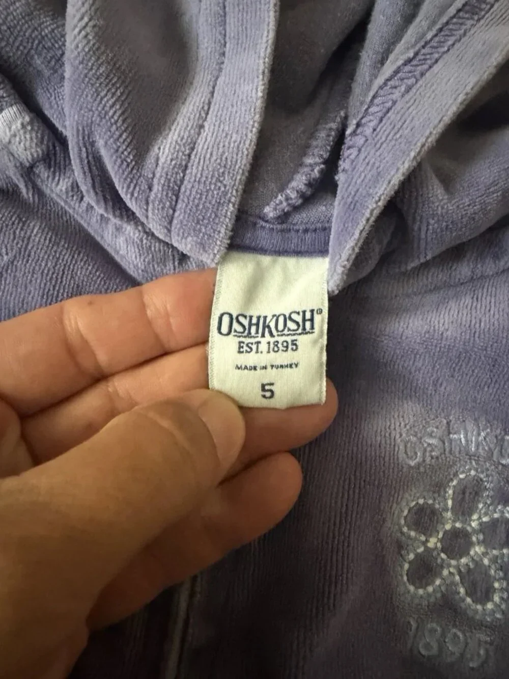 Girl’s Osh Kosh Purple Velour Zippered Hoodie Jacket Sweatshirt Size 5